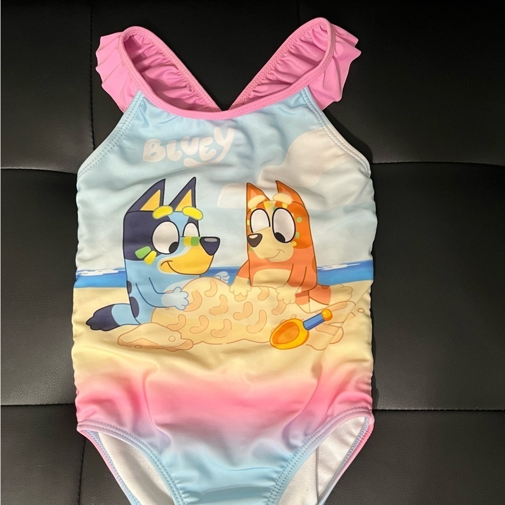 Pink and Blue One Piece Swim with Bluey Cartoon Design 4T